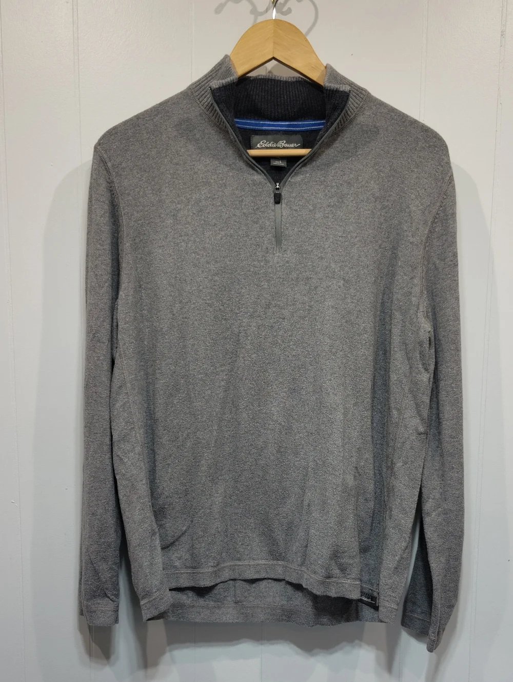 Eddie Bauer 1/4 Zip Heatheted Gray Sweater in‎ Mens size Large Office Casual